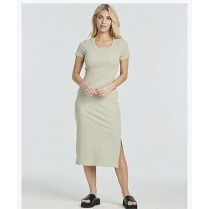 NEW Real Essentials Ribbed Jersey Crew Neck Midi Dress L